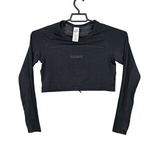 Womens Gymshark Black Training Crop Top Long Sleeve Drawstring Hem Polyester S